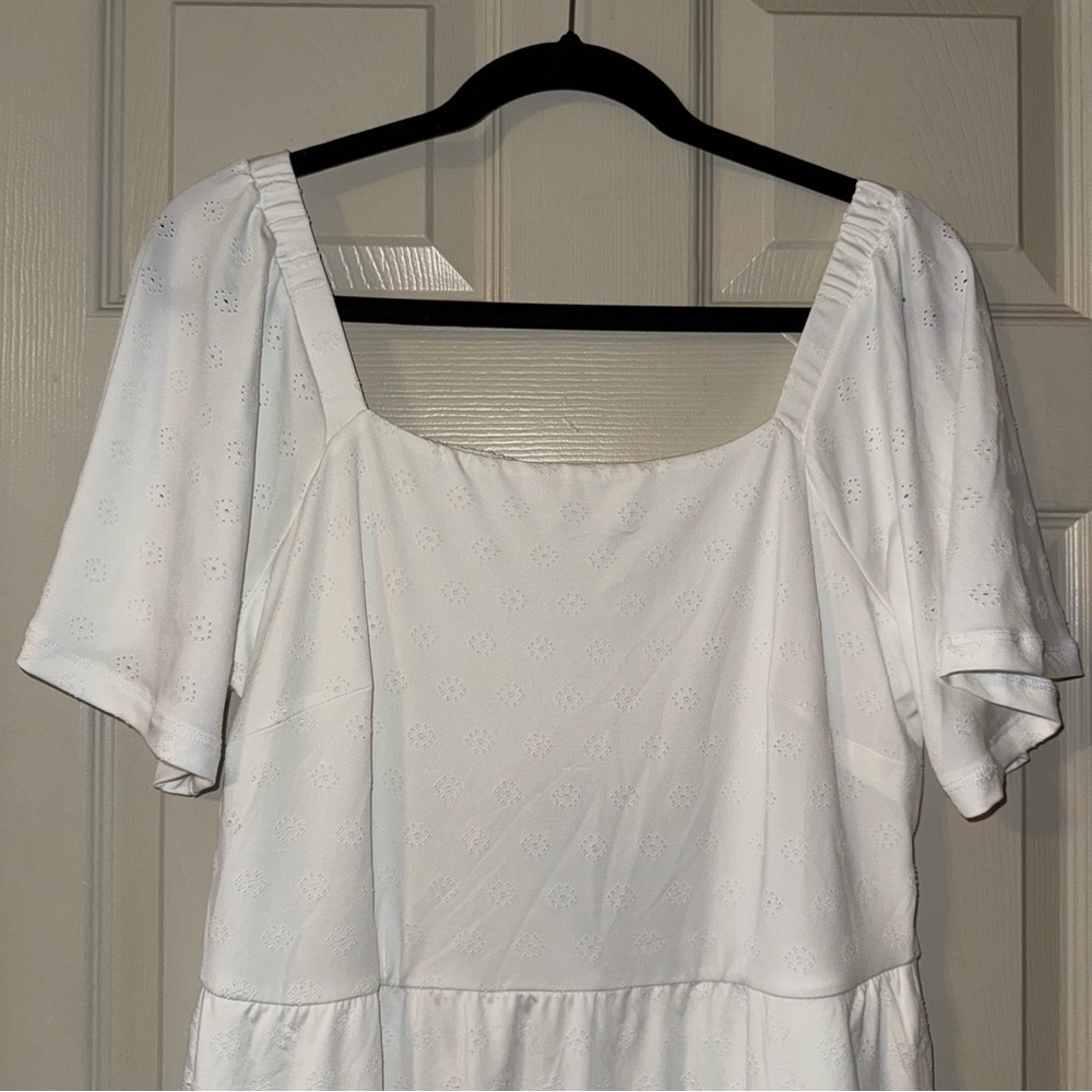 White Eyelet Square Neck Dress